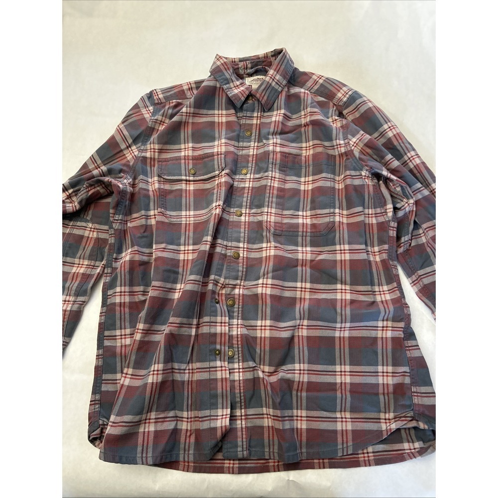 LL Bean Mens Large Blue Red‎ Plaid Flannel Shirt Metal Snap Katahdin Iron Works